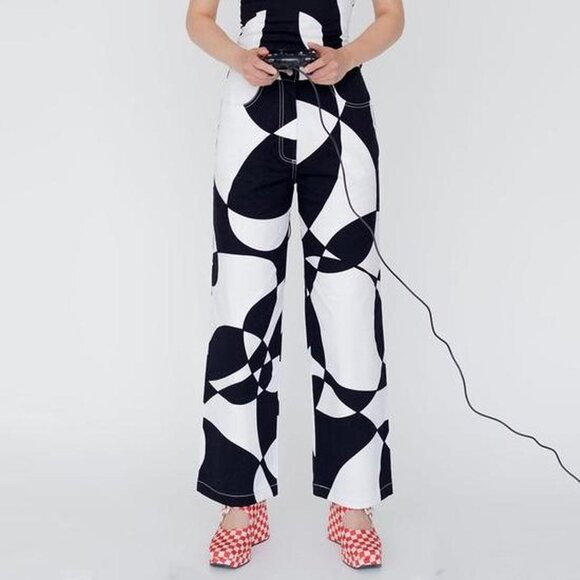 TYLER MCGILLIVARY Women's Black & White Retro Lula Pants | Size 4 - Picture 3 of 10